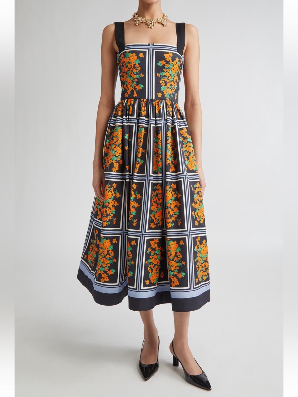 Carolina Herrera Thick Strap Faille Midi Dress